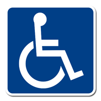 Wheelchair accessible sign (here to indicate full accessibility of the four ground-level units)